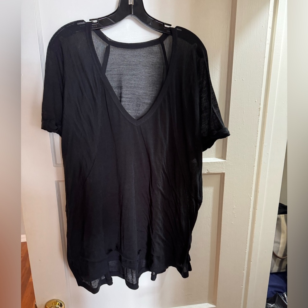 Elegant Black Sheer Soft V Neck Women's Top